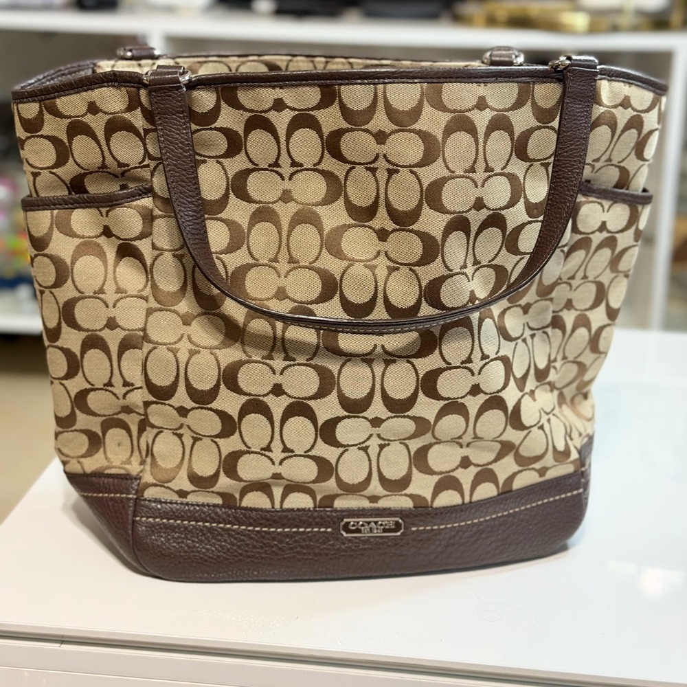 Coach Tan and Brown Signature Tote